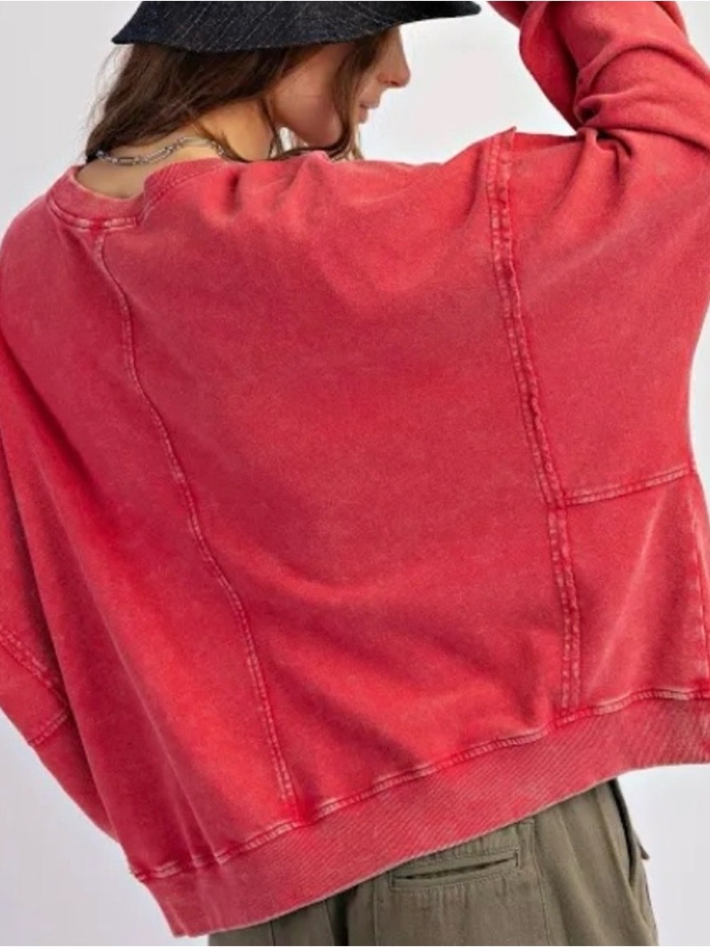 🌺 Easel Red Acid Washed Flower Oversized Sweatshirt 🌺 Boho Chic - Picture 3 of 8